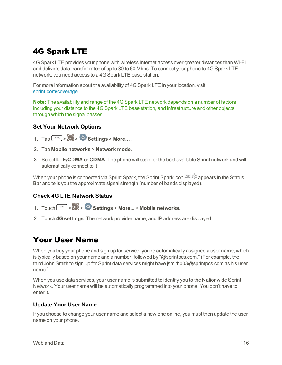 4g spark lte, Your user name | LG G3 Vigor User Manual | Page 125 / 199
