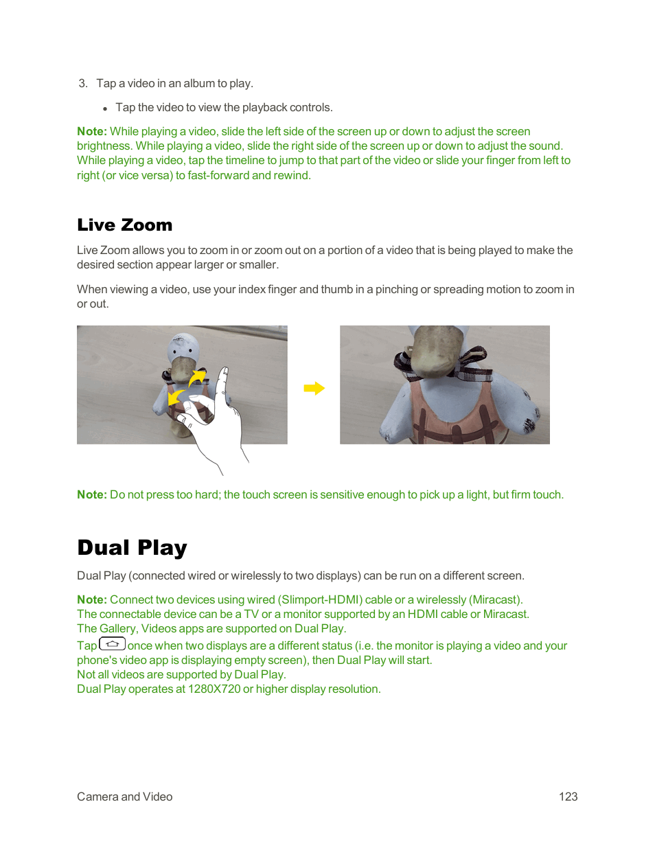 Live zoom, Dual play | LG G3 Vigor User Manual | Page 132 / 199