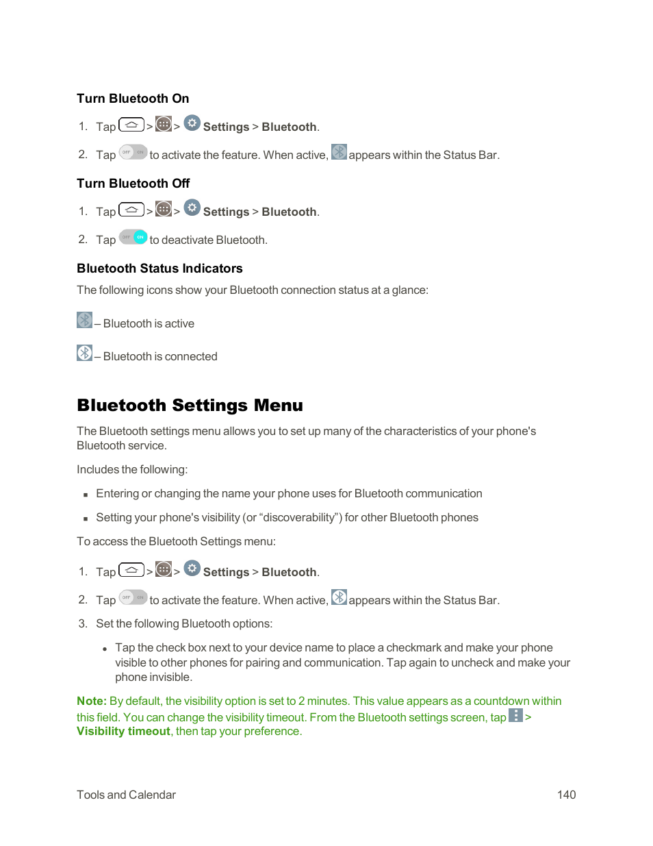 Bluetooth settings menu | LG G3 Vigor User Manual | Page 149 / 199