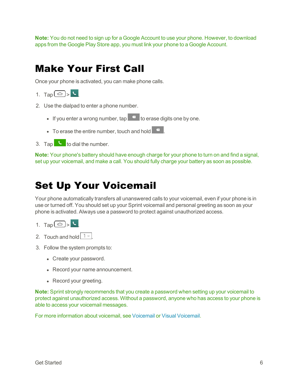 Make your first call, Set up your voicemail | LG G3 Vigor User Manual | Page 15 / 199