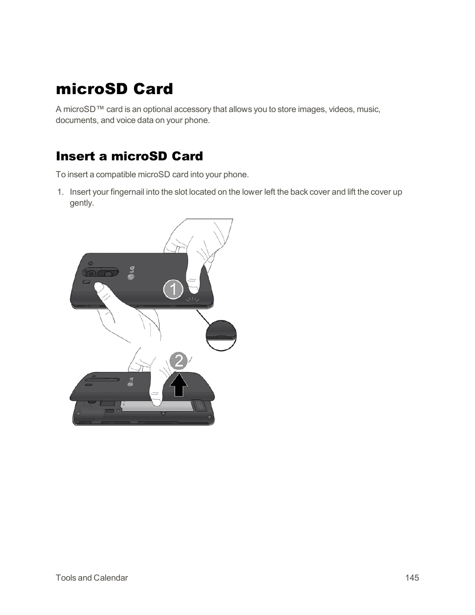 Microsd card, Insert a microsd card | LG G3 Vigor User Manual | Page 154 / 199