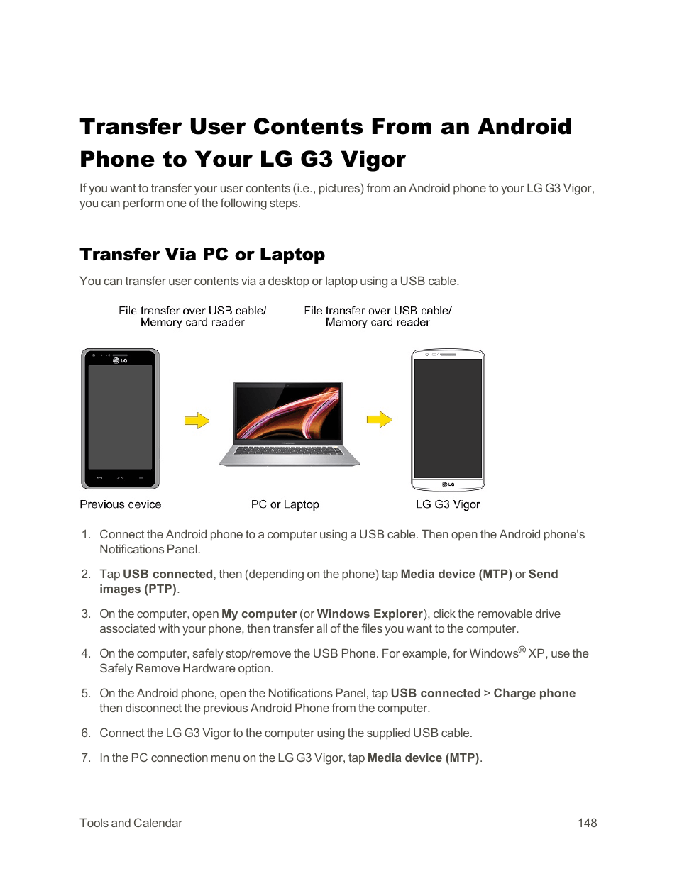 Transfer via pc or laptop, Transfer via pc or, Laptop | LG G3 Vigor User Manual | Page 157 / 199