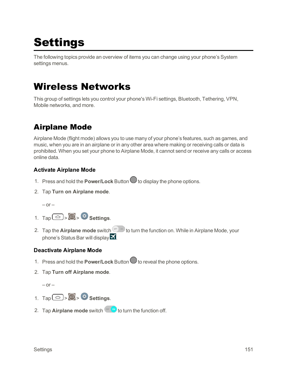 Settings, Wireless networks, Airplane mode | LG G3 Vigor User Manual | Page 160 / 199