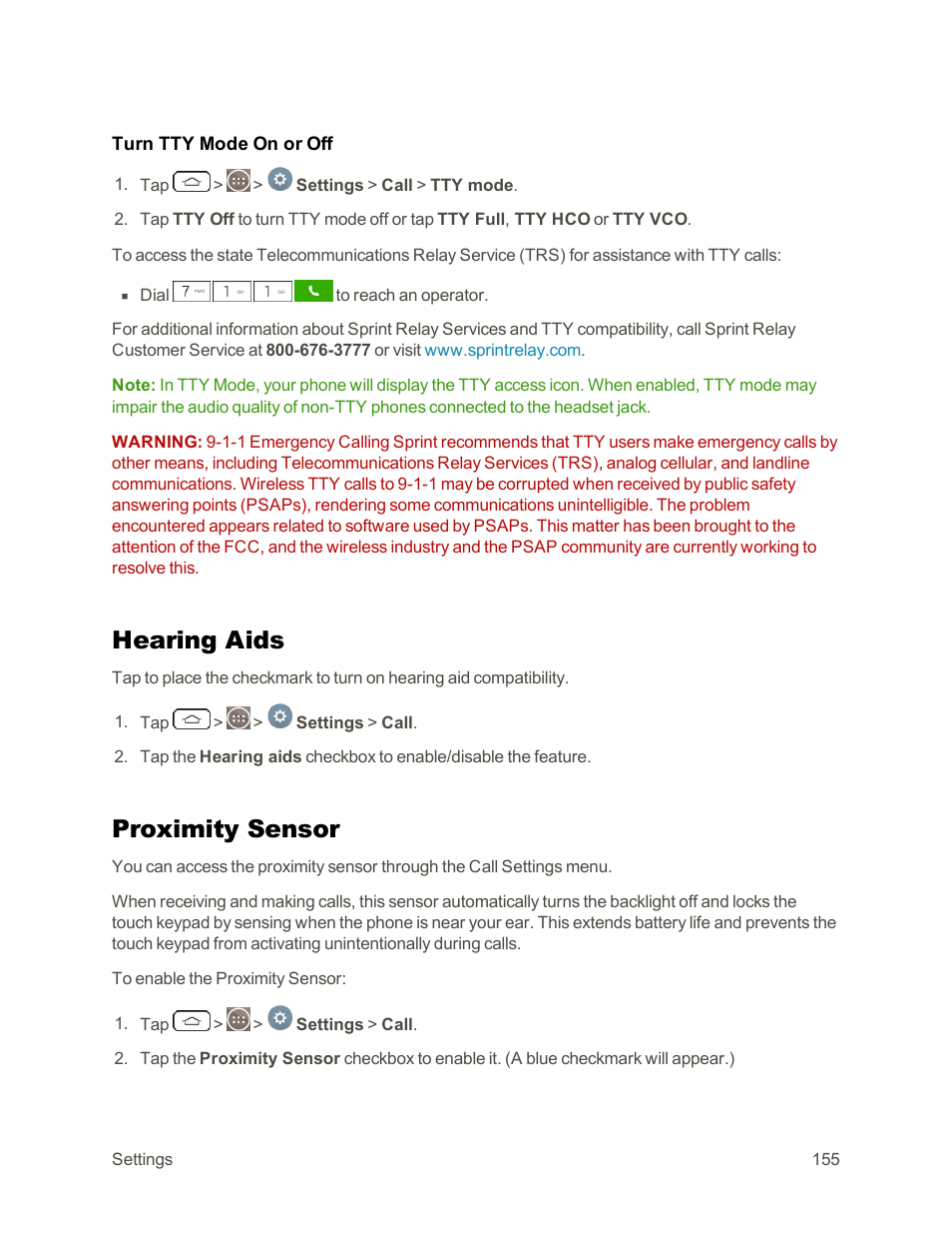 Hearing aids, Proximity sensor | LG G3 Vigor User Manual | Page 164 / 199