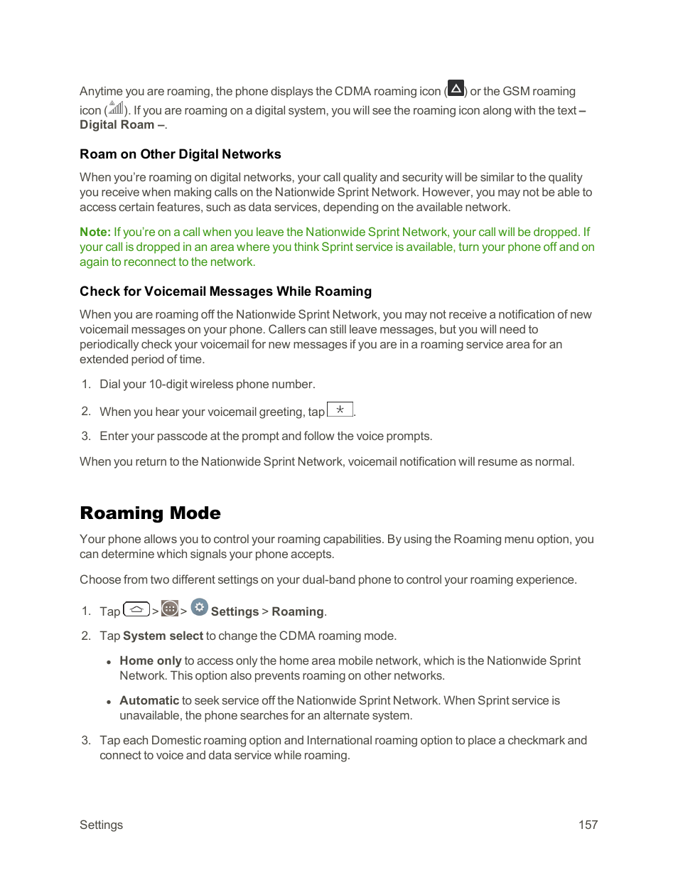 Roaming mode | LG G3 Vigor User Manual | Page 166 / 199