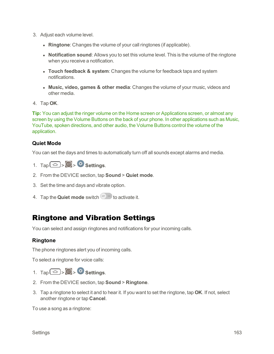 Ringtone and vibration settings | LG G3 Vigor User Manual | Page 172 / 199