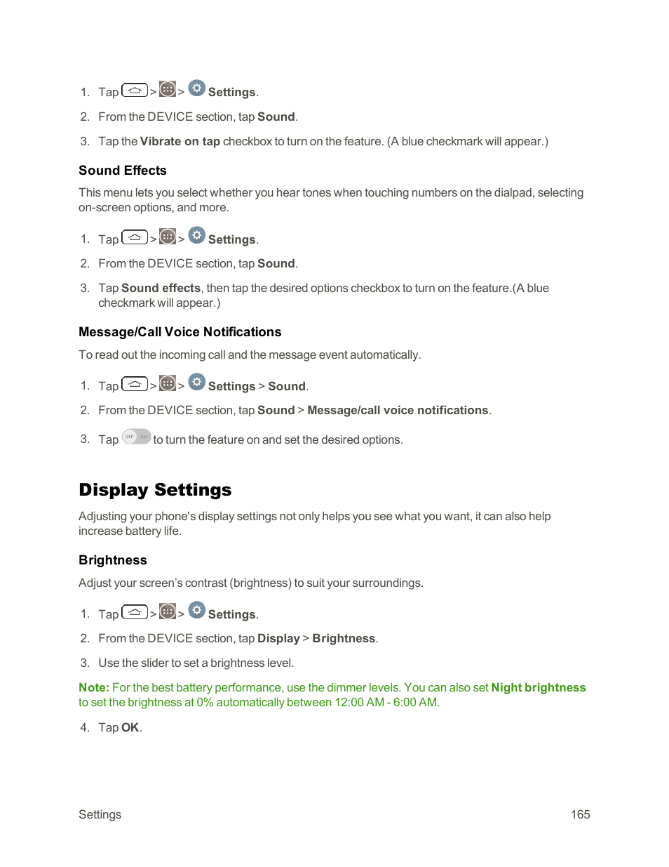 Display settings | LG G3 Vigor User Manual | Page 174 / 199