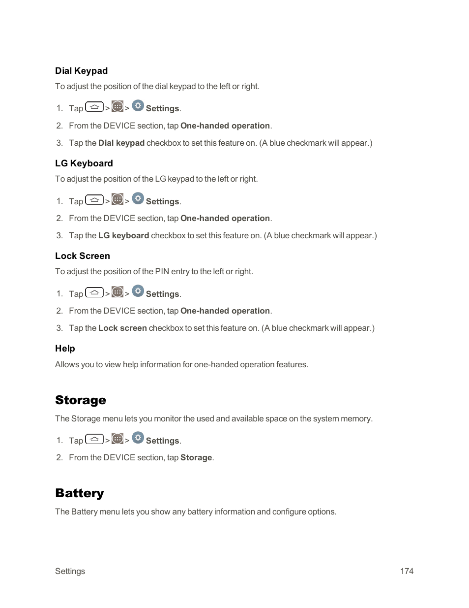 Storage, Battery | LG G3 Vigor User Manual | Page 183 / 199