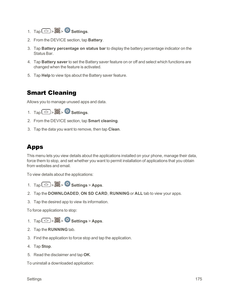 Smart cleaning, Apps | LG G3 Vigor User Manual | Page 184 / 199