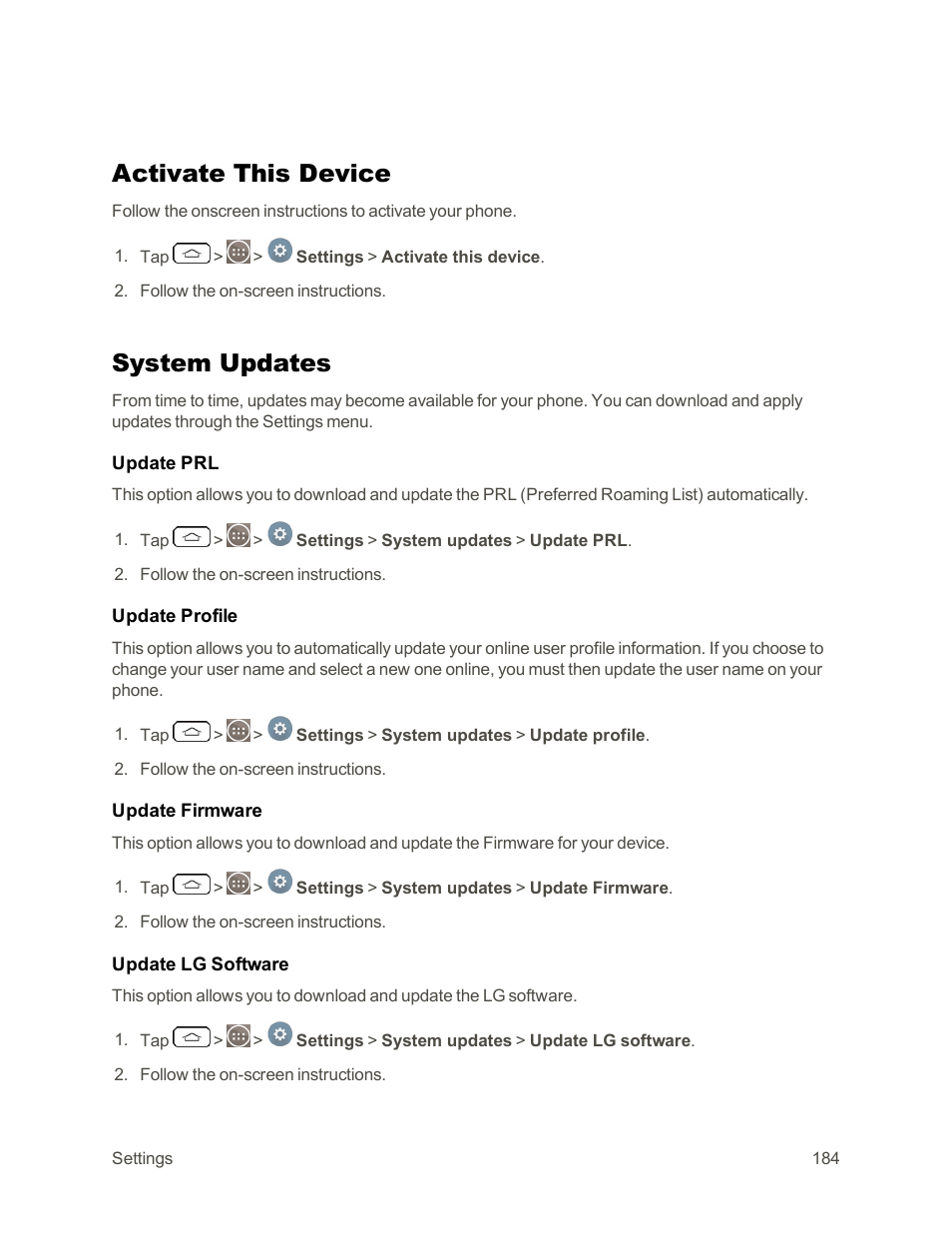 Activate this device, System updates | LG G3 Vigor User Manual | Page 193 / 199