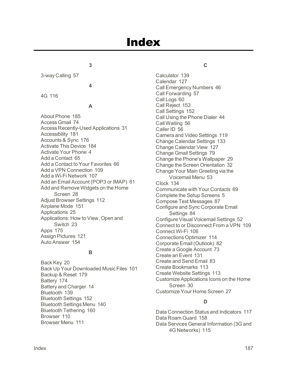Index | LG G3 Vigor User Manual | Page 196 / 199