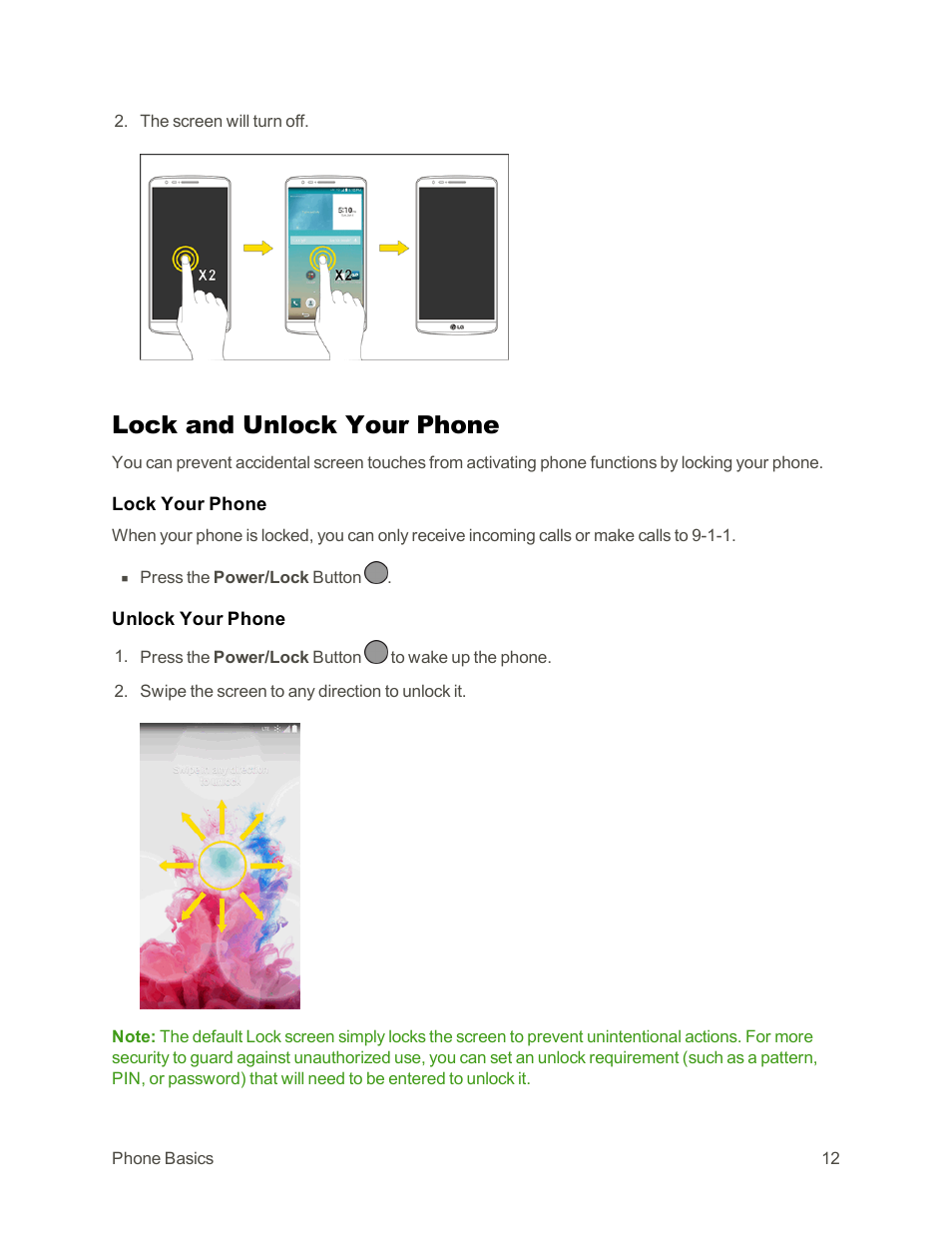 Lock and unlock your phone | LG G3 Vigor User Manual | Page 21 / 199