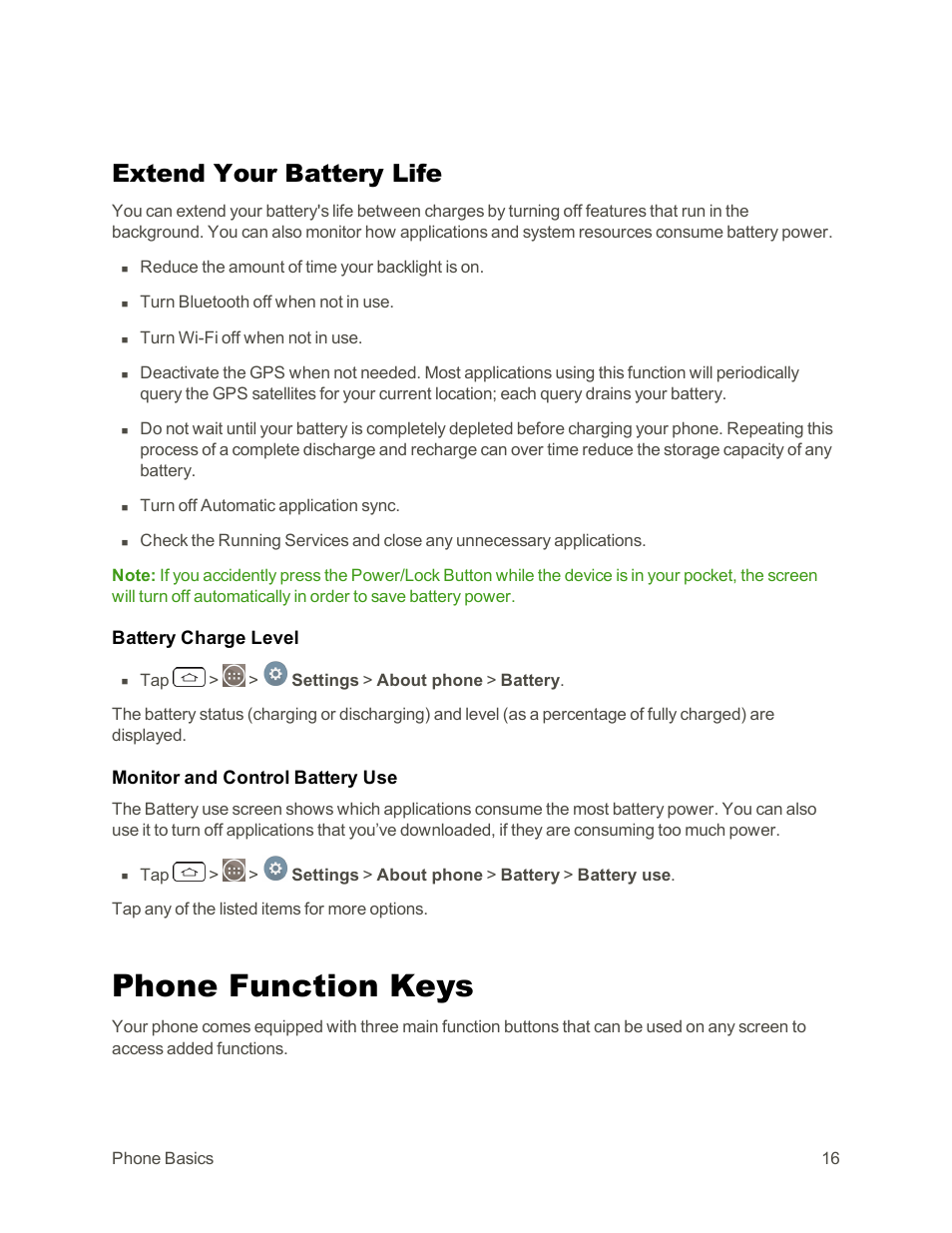Extend your battery life, Phone function keys | LG G3 Vigor User Manual | Page 25 / 199