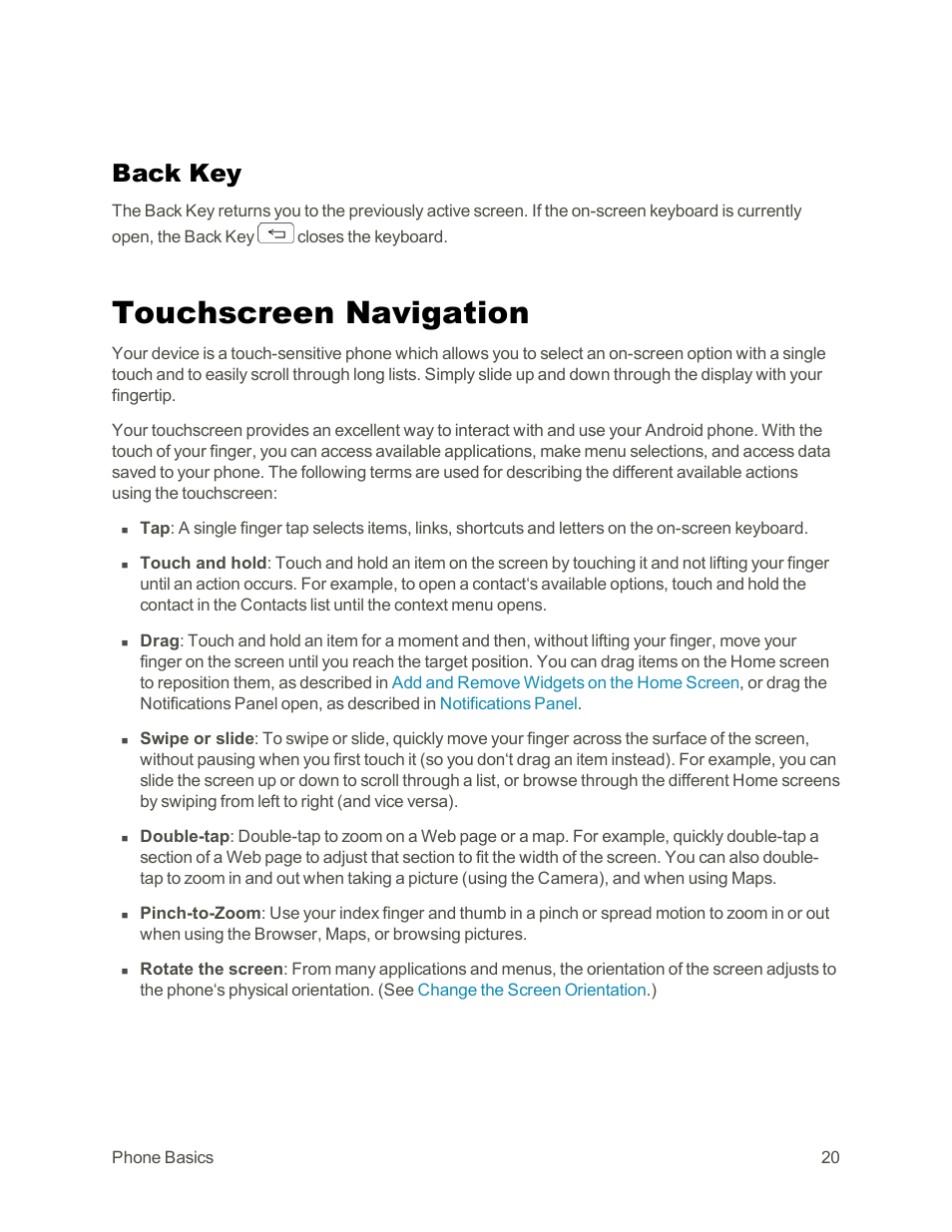 Back key, Touchscreen navigation | LG G3 Vigor User Manual | Page 29 / 199