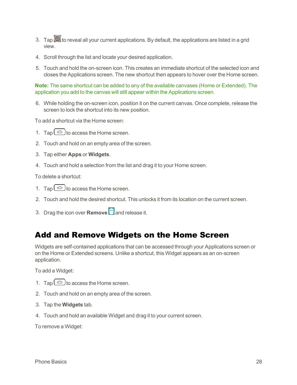 Add and remove widgets on the home screen | LG G3 Vigor User Manual | Page 37 / 199