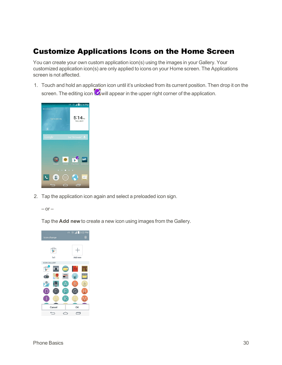 Customize applications icons on the home screen | LG G3 Vigor User Manual | Page 39 / 199