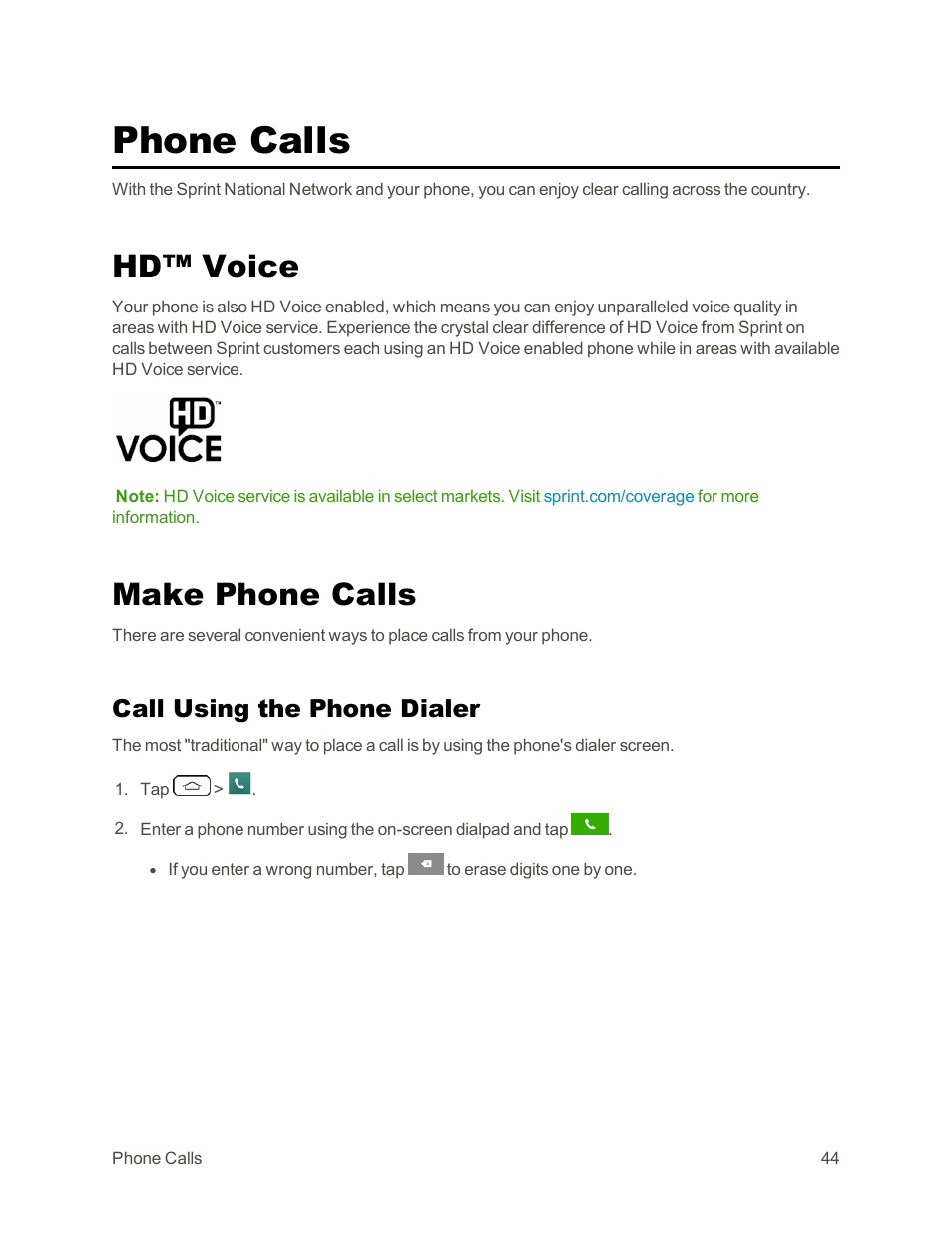 Phone calls, Hd™ voice, Make phone calls | Call using the phone dialer | LG G3 Vigor User Manual | Page 53 / 199