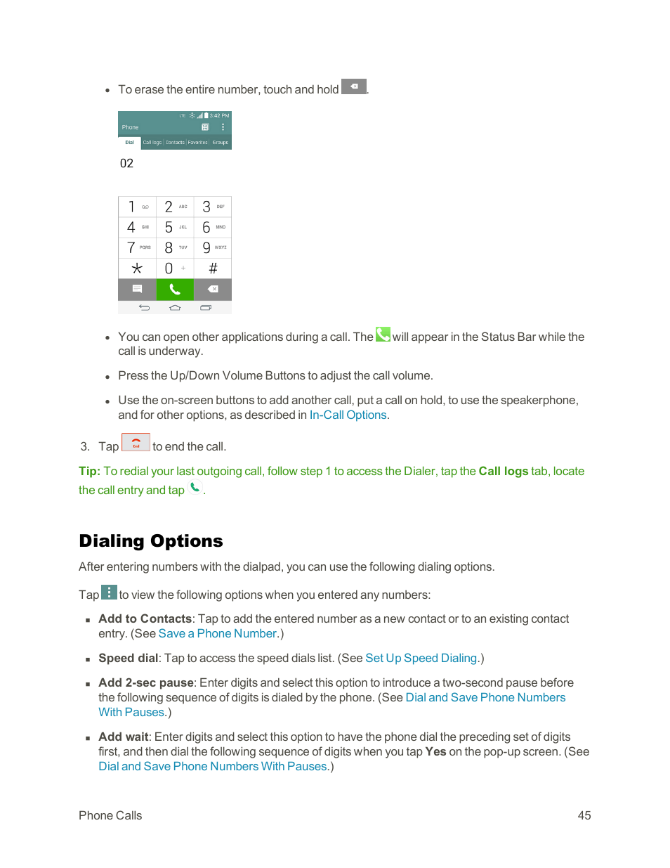 Dialing options | LG G3 Vigor User Manual | Page 54 / 199