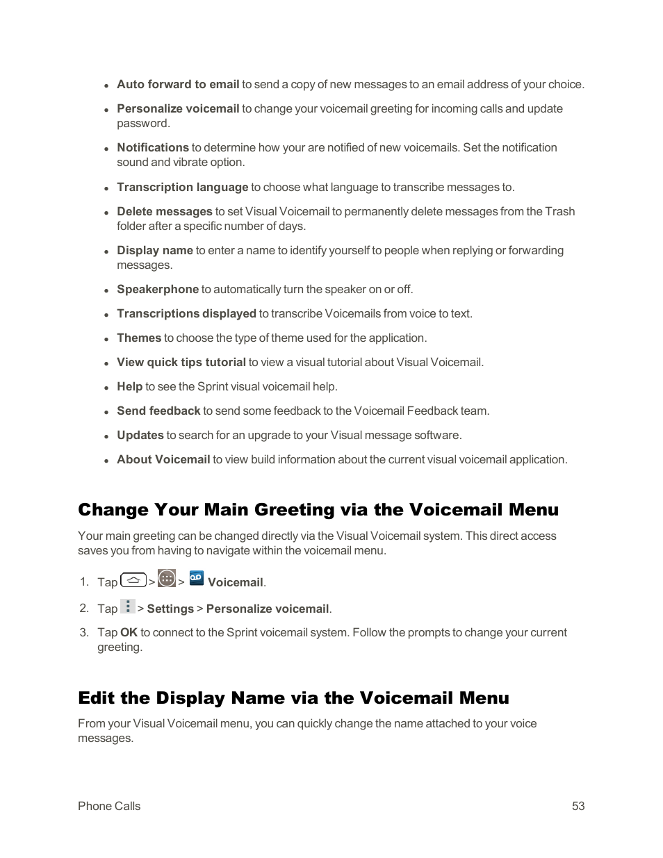 Change your main greeting via the voicemail menu, Edit the display name via the voicemail menu | LG G3 Vigor User Manual | Page 62 / 199