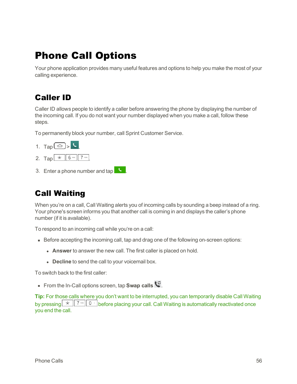 Phone call options, Caller id, Call waiting | LG G3 Vigor User Manual | Page 65 / 199