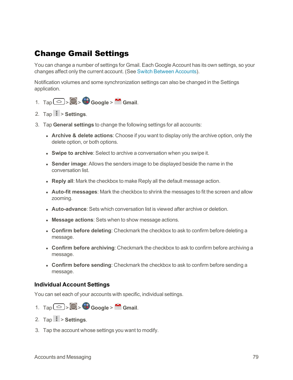 Change gmail settings | LG G3 Vigor User Manual | Page 88 / 199