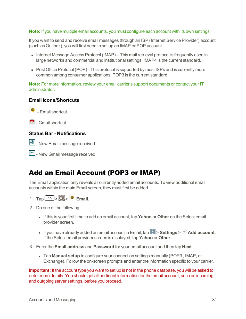 Add an email account (pop3 or imap) | LG G3 Vigor User Manual | Page 90 / 199