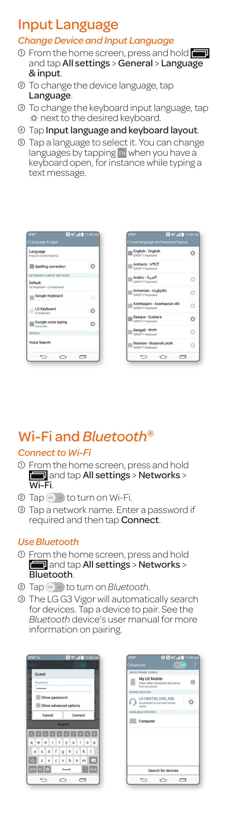 Wi-fi and bluetooth, Input language | LG G3 Vigor User Manual | Page 11 / 20