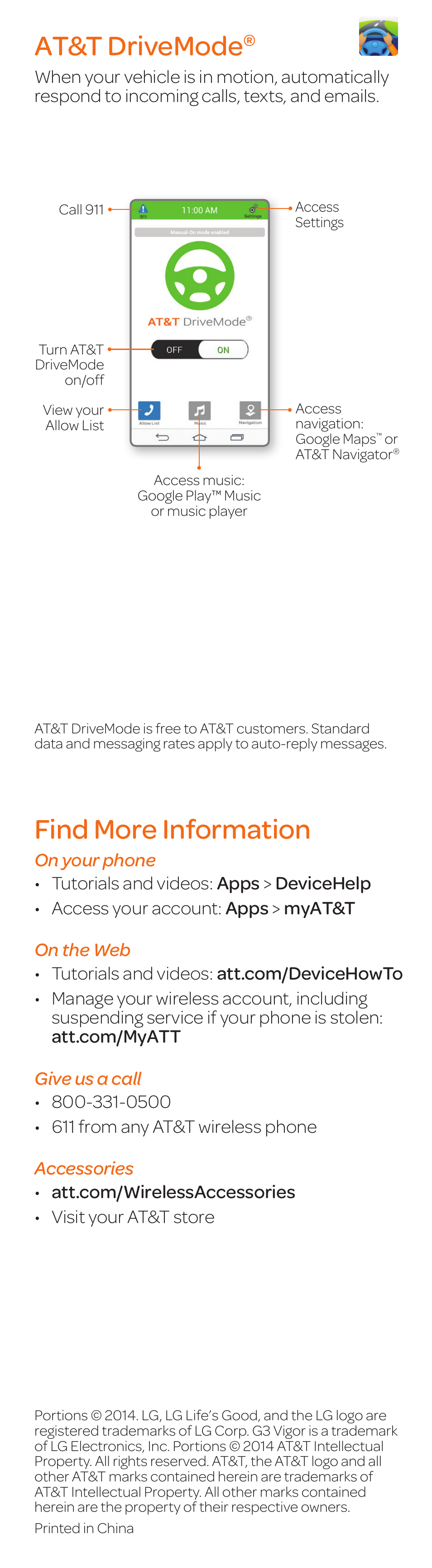 At&t drivemode, Find more information | LG G3 Vigor User Manual | Page 15 / 20