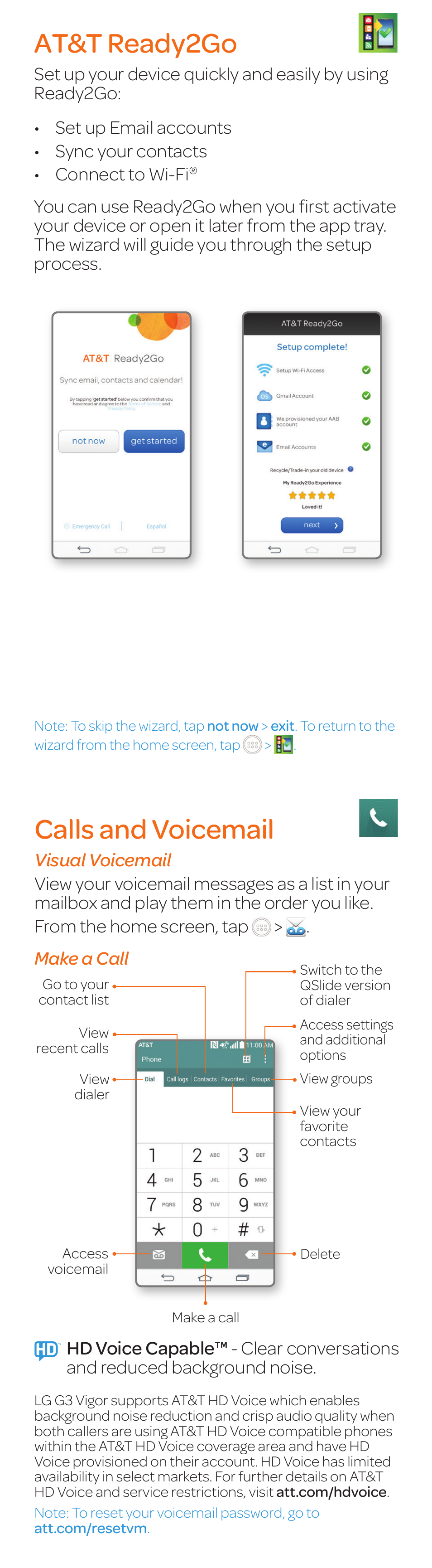 At&t ready2go, Calls and voicemail | LG G3 Vigor User Manual | Page 7 / 20