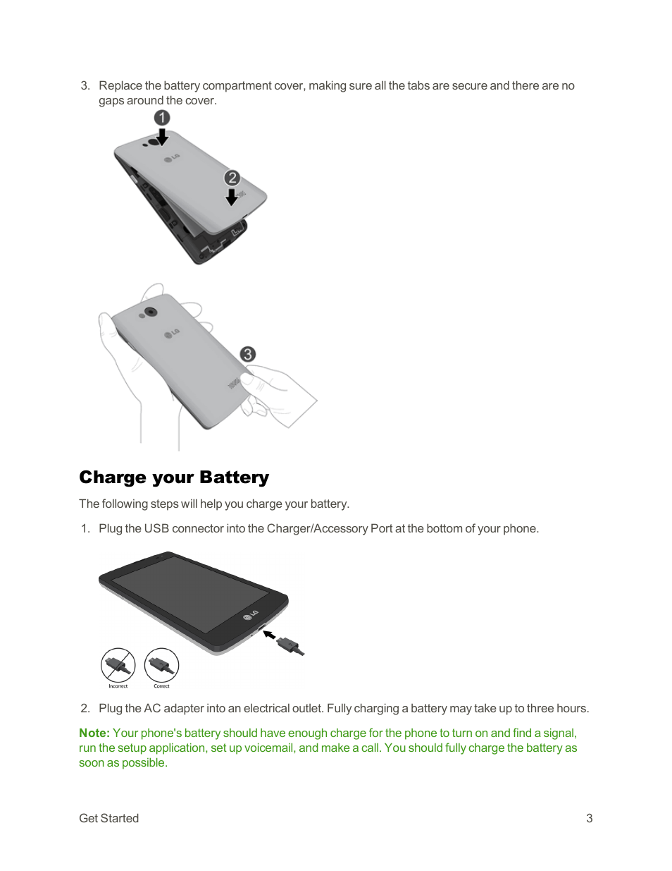 Charge your battery | LG Tribute User Manual | Page 11 / 148