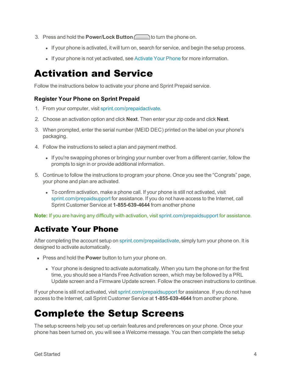 Activation and service, Activate your phone, Complete the setup screens | LG Tribute User Manual | Page 12 / 148