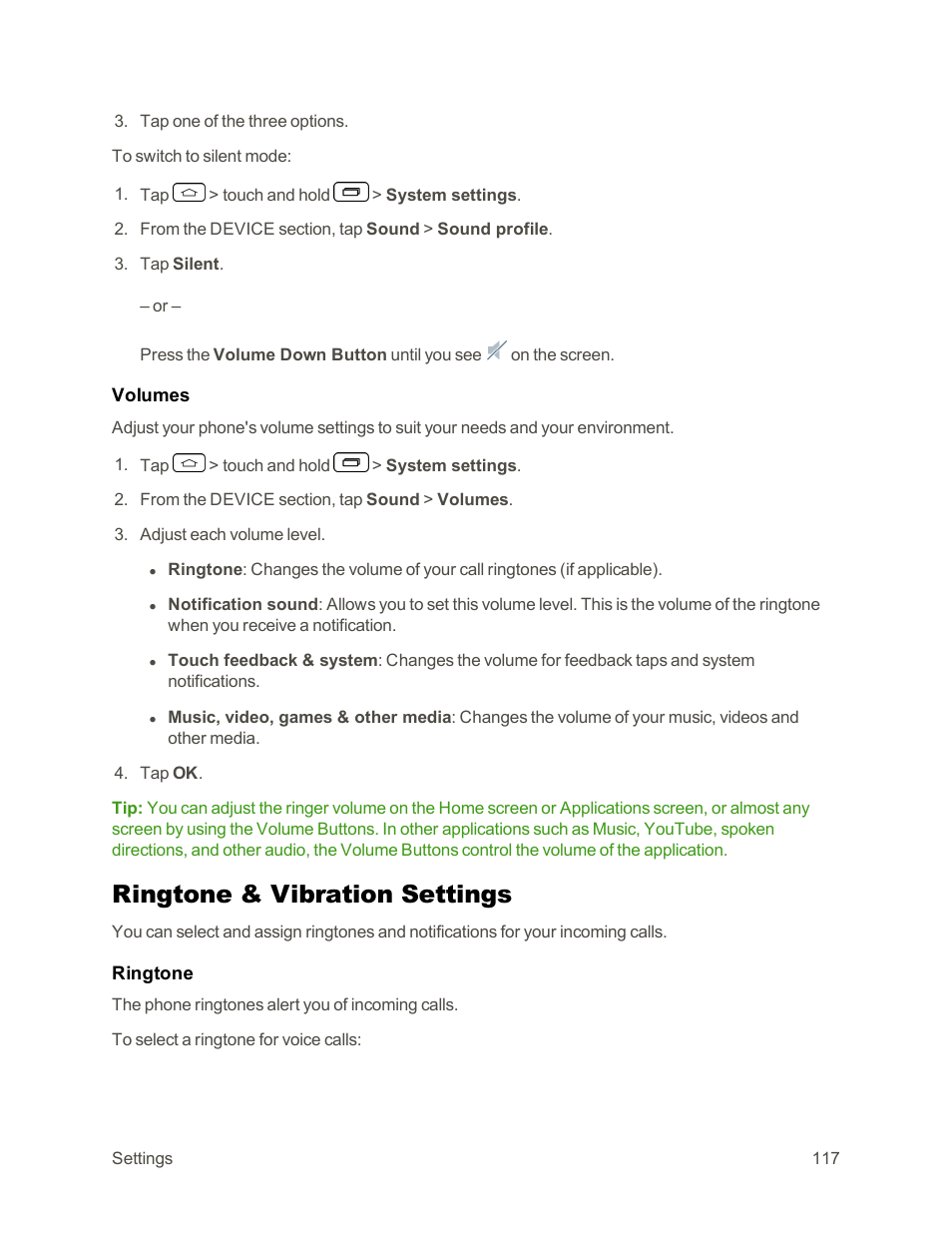 Ringtone & vibration settings | LG Tribute User Manual | Page 125 / 148