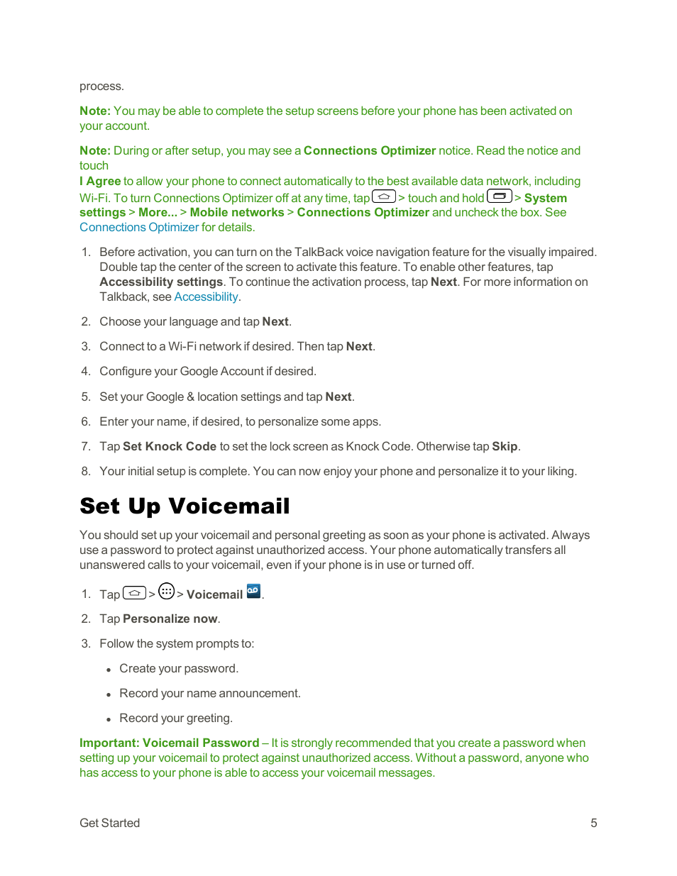 Set up voicemail | LG Tribute User Manual | Page 13 / 148