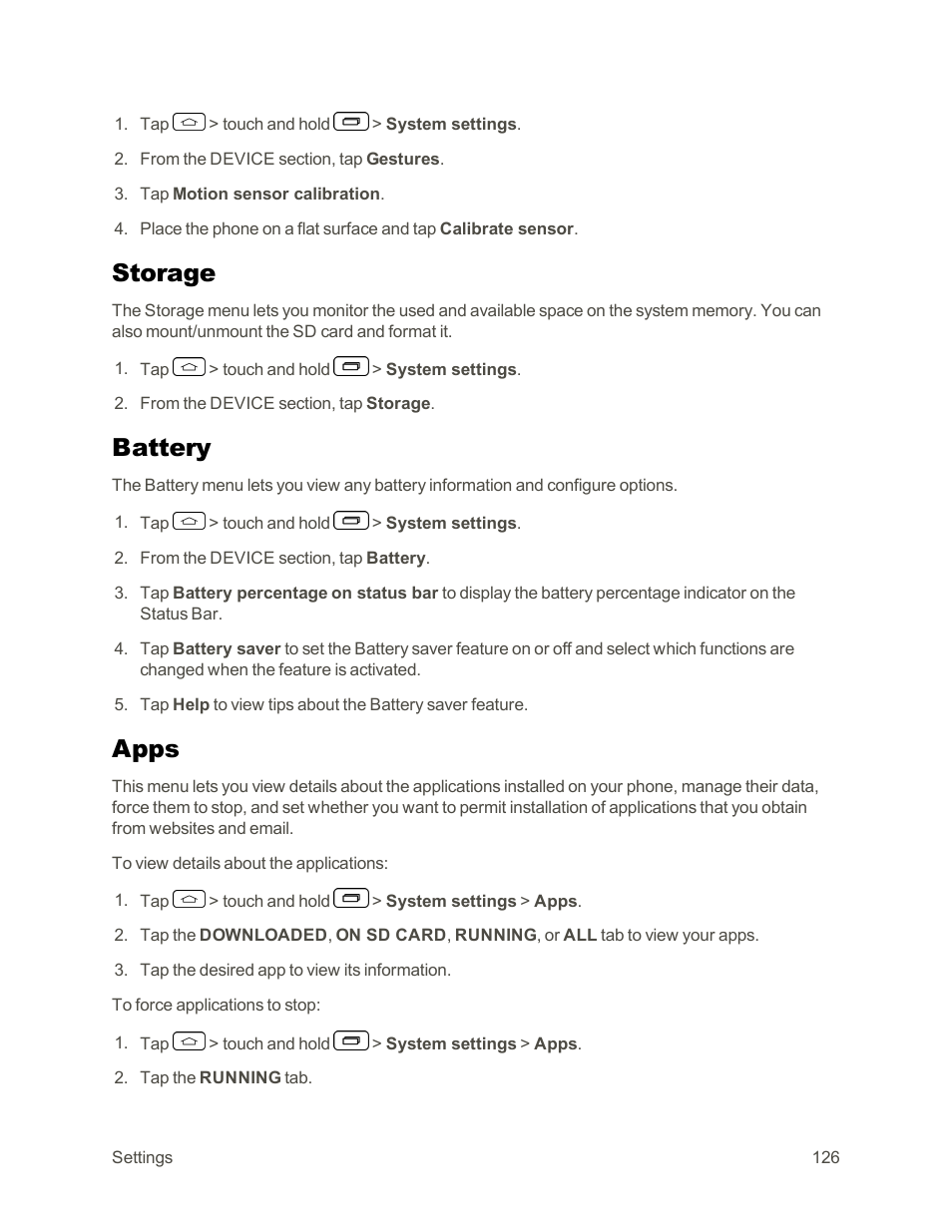 Storage, Battery, Apps | LG Tribute User Manual | Page 134 / 148