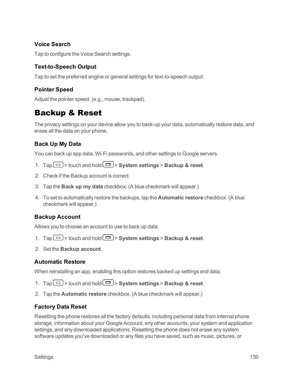 Backup & reset | LG Tribute User Manual | Page 138 / 148