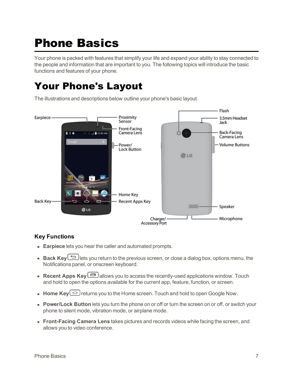 Phone basics, Your phone's layout | LG Tribute User Manual | Page 15 / 148