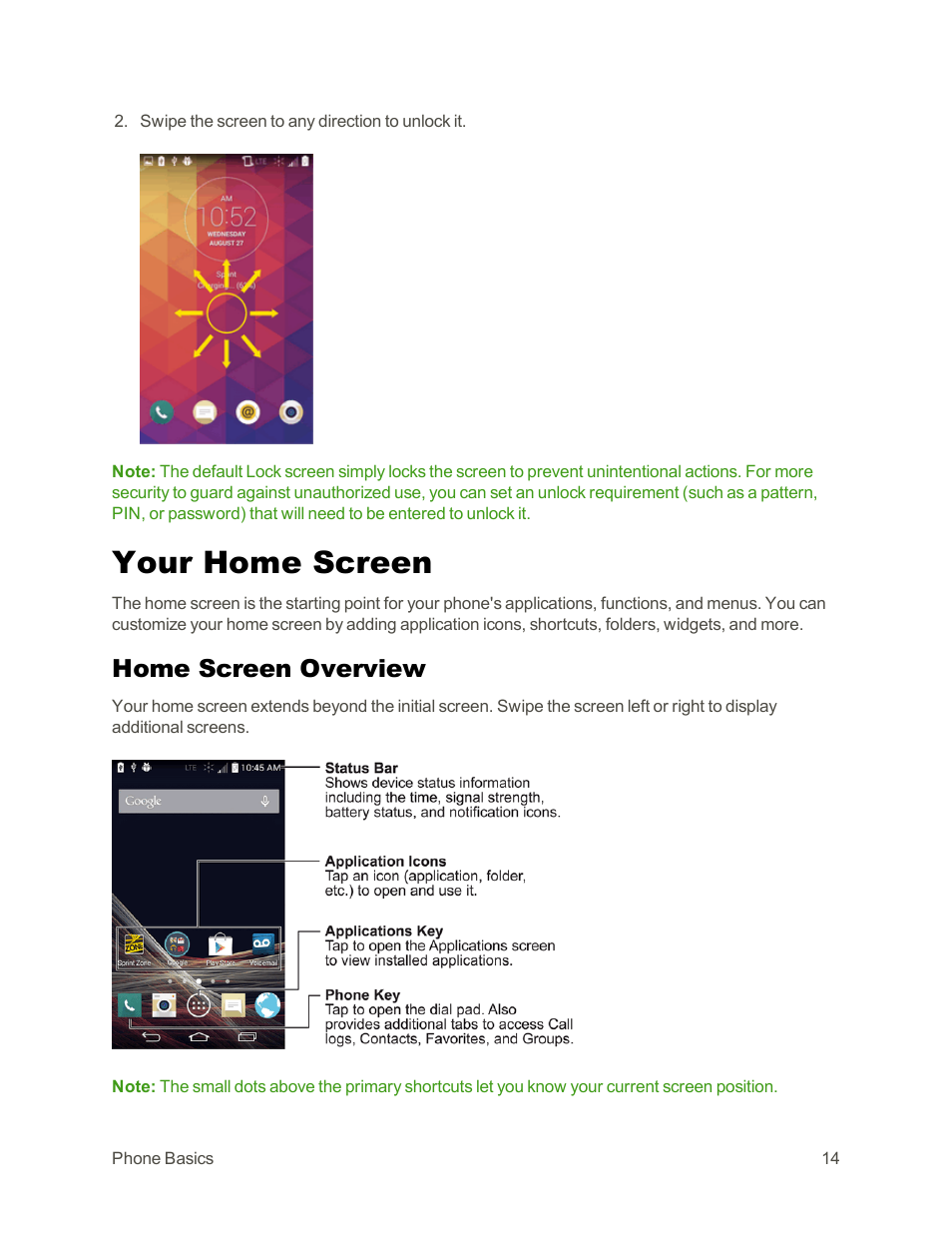 Your home screen, Home screen overview | LG Tribute User Manual | Page 22 / 148