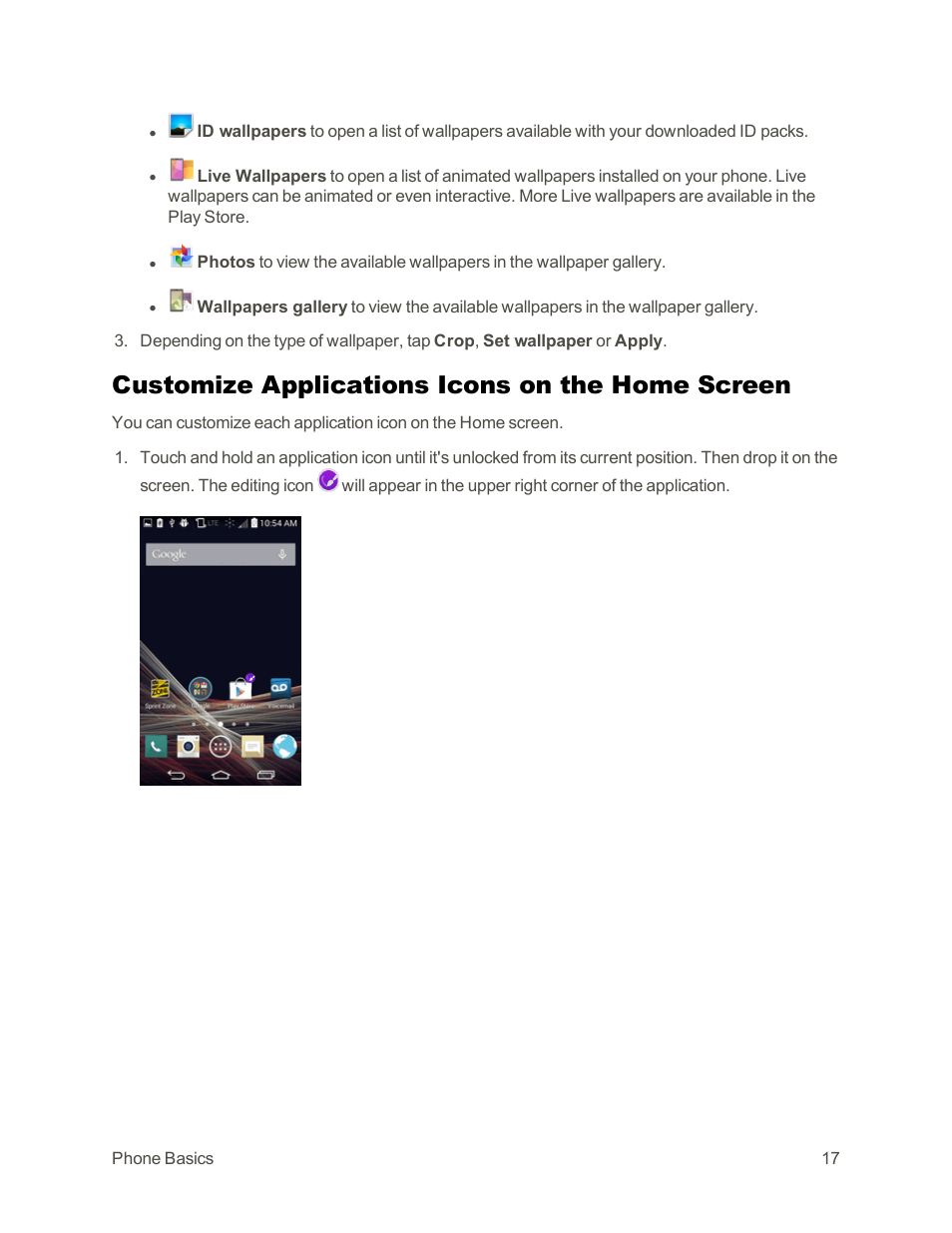 Customize applications icons on the home screen | LG Tribute User Manual | Page 25 / 148