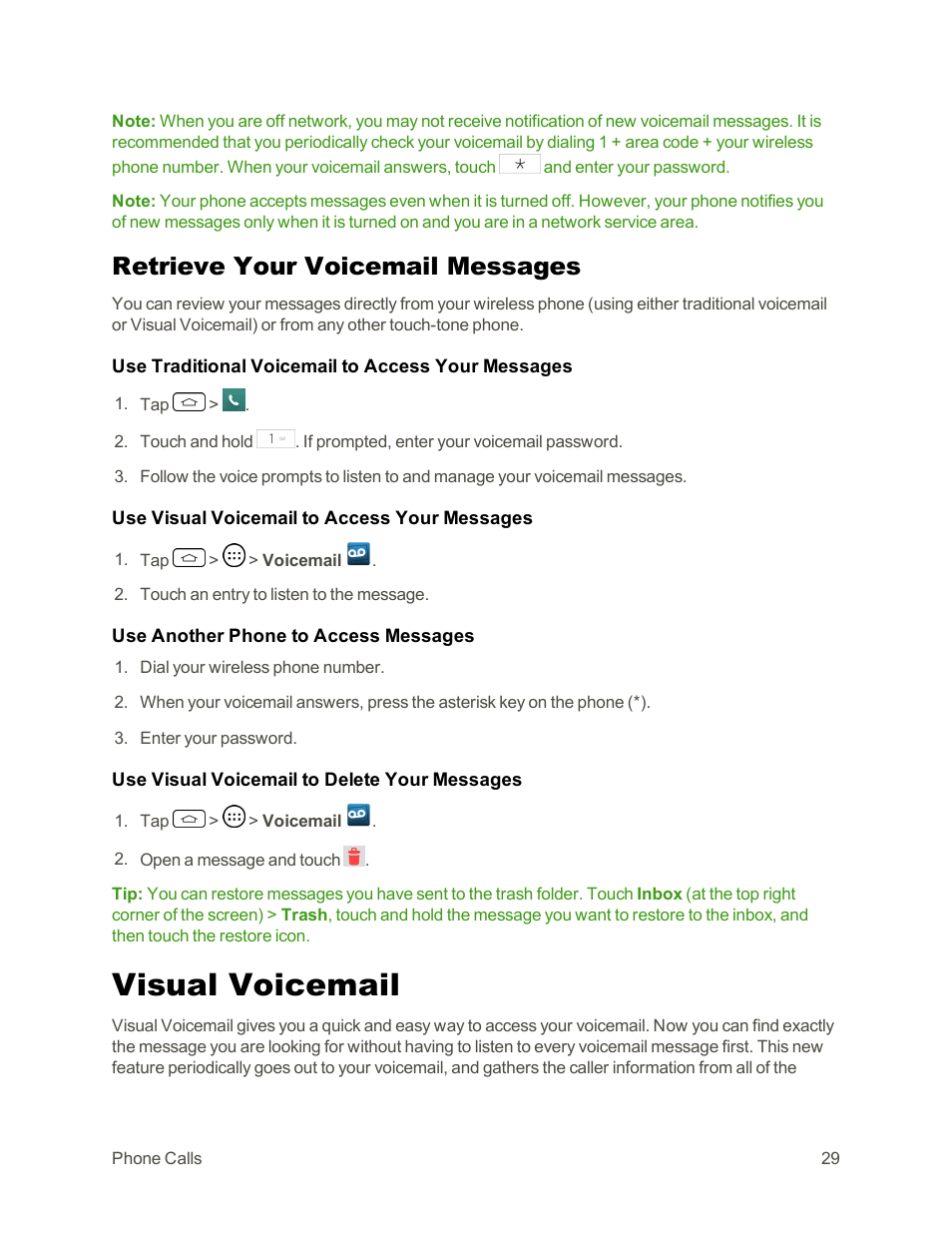 Retrieve your voicemail messages, Visual voicemail | LG Tribute User Manual | Page 37 / 148