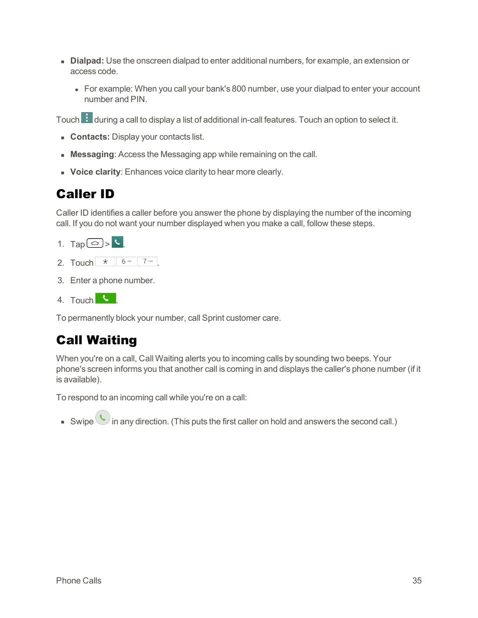 Caller id, Call waiting | LG Tribute User Manual | Page 43 / 148