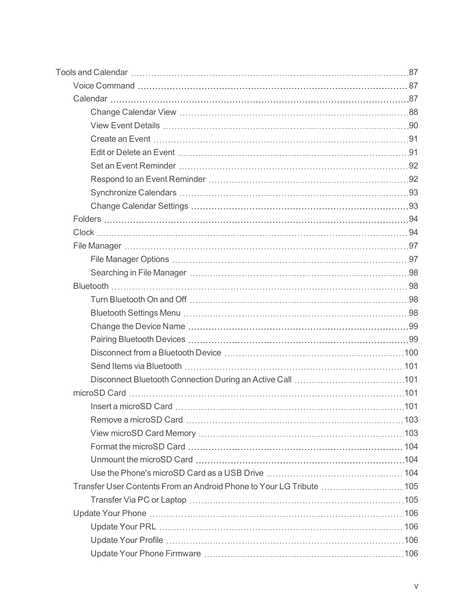 LG Tribute User Manual | Page 6 / 148