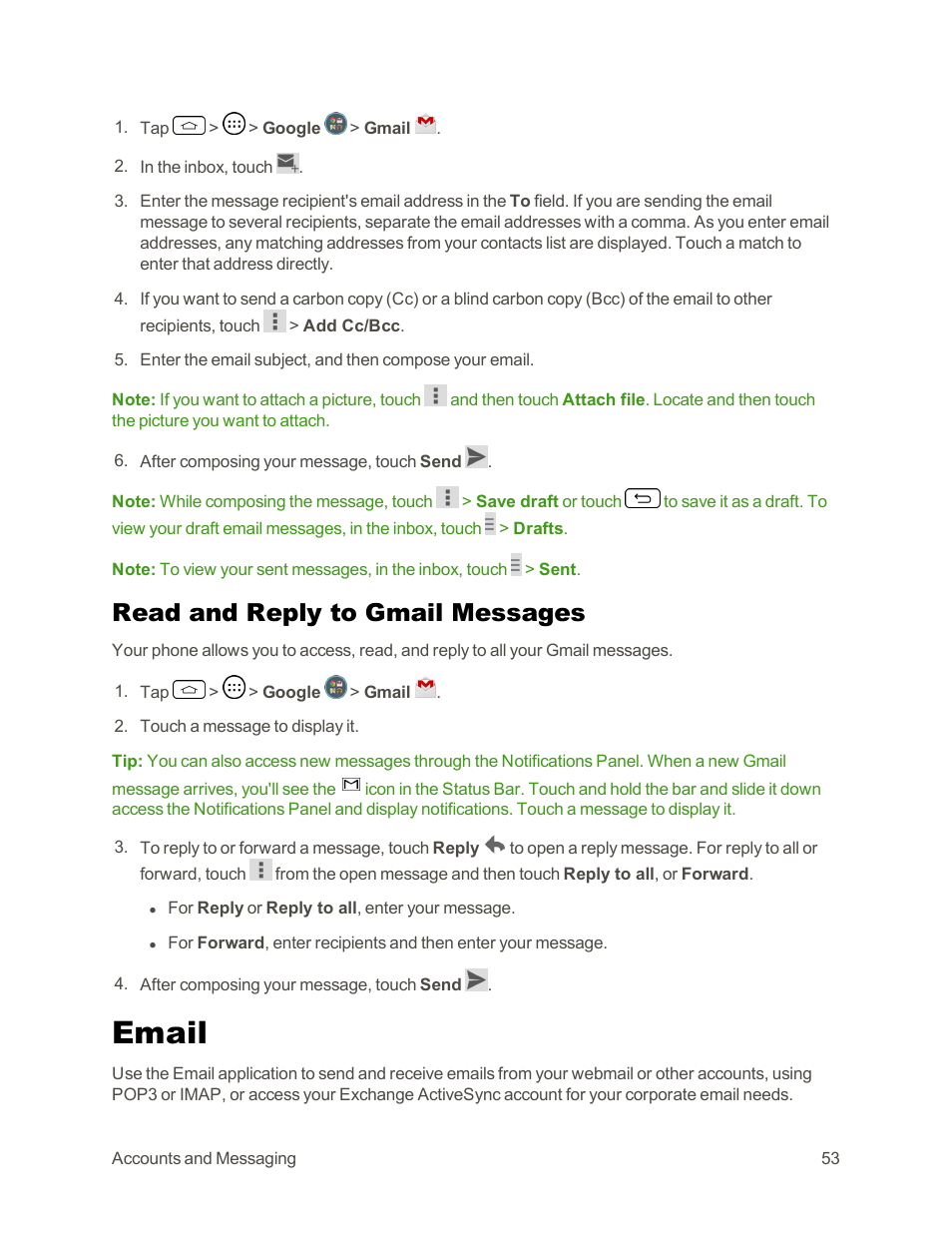 Read and reply to gmail messages, Email | LG Tribute User Manual | Page 61 / 148