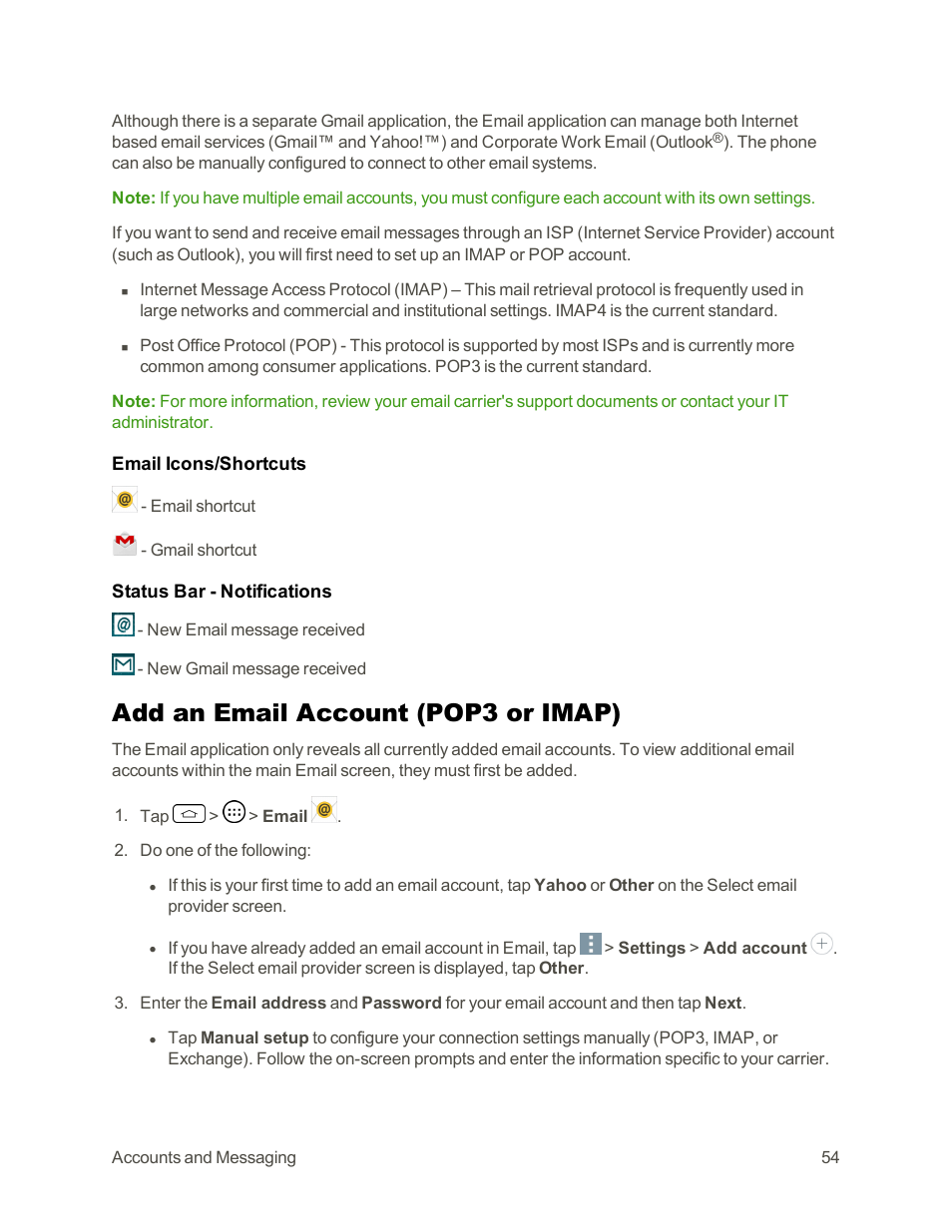 Add an email account (pop3 or imap) | LG Tribute User Manual | Page 62 / 148