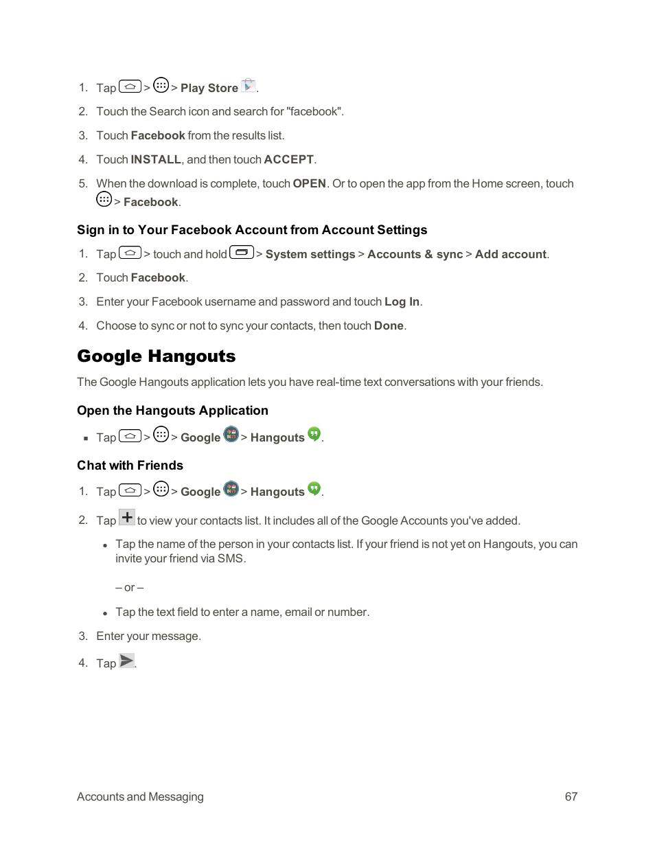 Google hangouts | LG Tribute User Manual | Page 75 / 148