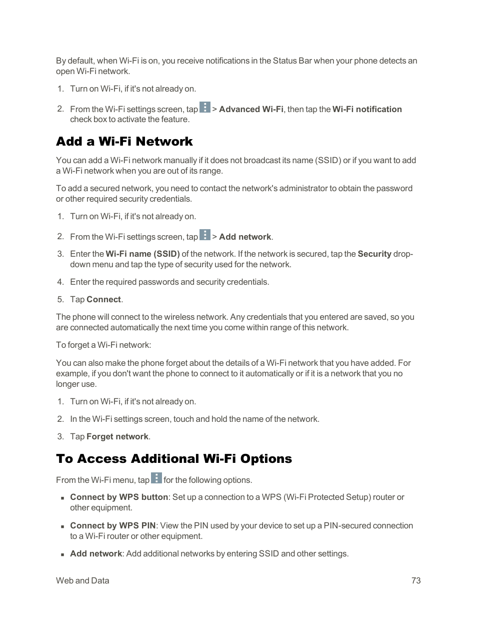 Add a wi-fi network, To access additional wi-fi options | LG Tribute User Manual | Page 81 / 148