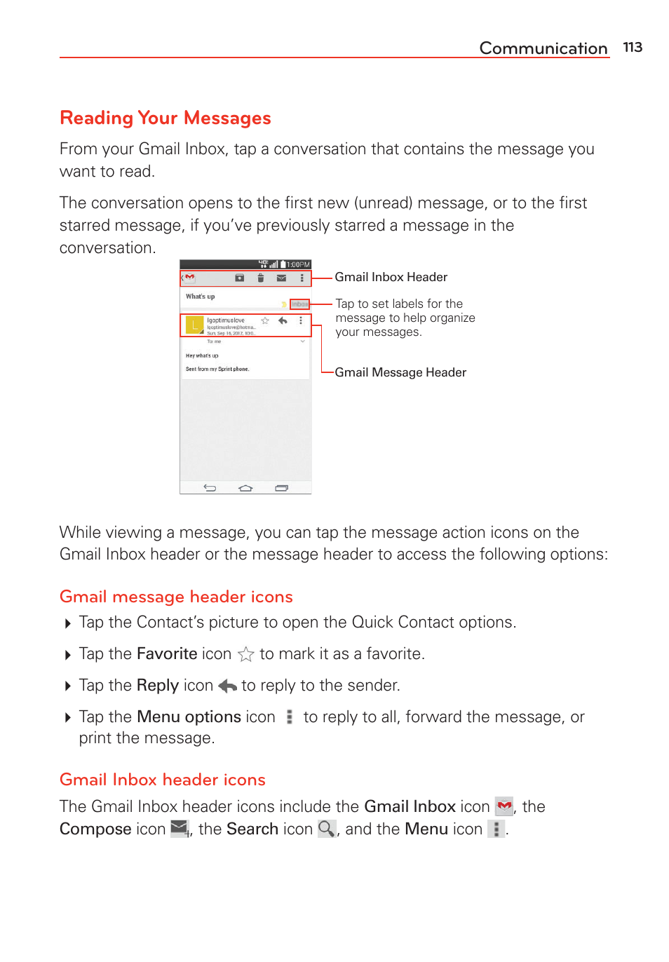 Reading your messages | LG G Vista User Manual | Page 115 / 243