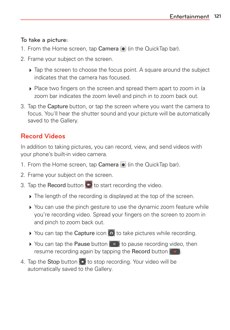 Record videos | LG G Vista User Manual | Page 123 / 243