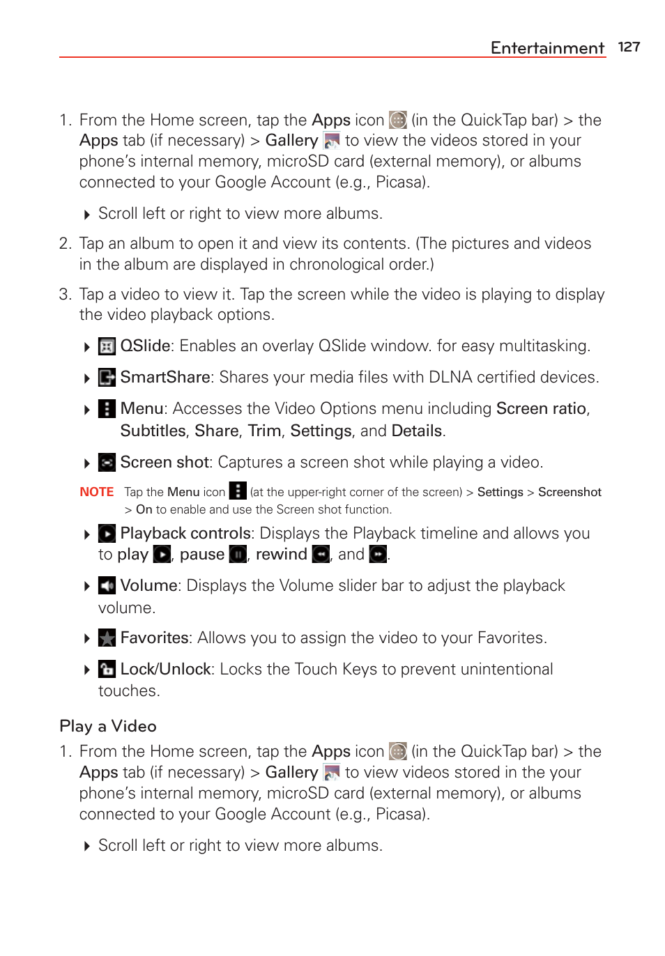 Entertainment | LG G Vista User Manual | Page 129 / 243