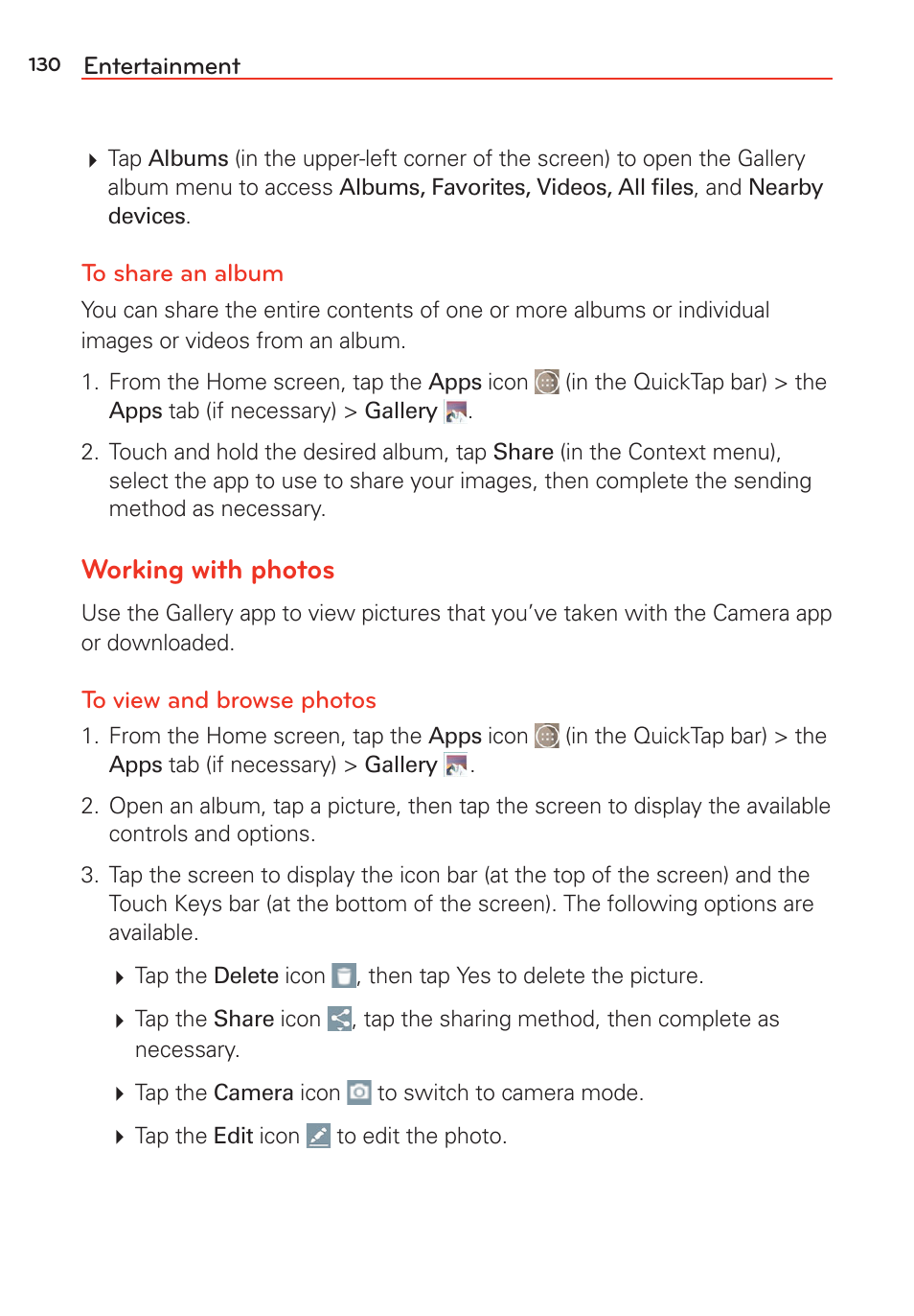 Working with photos | LG G Vista User Manual | Page 132 / 243