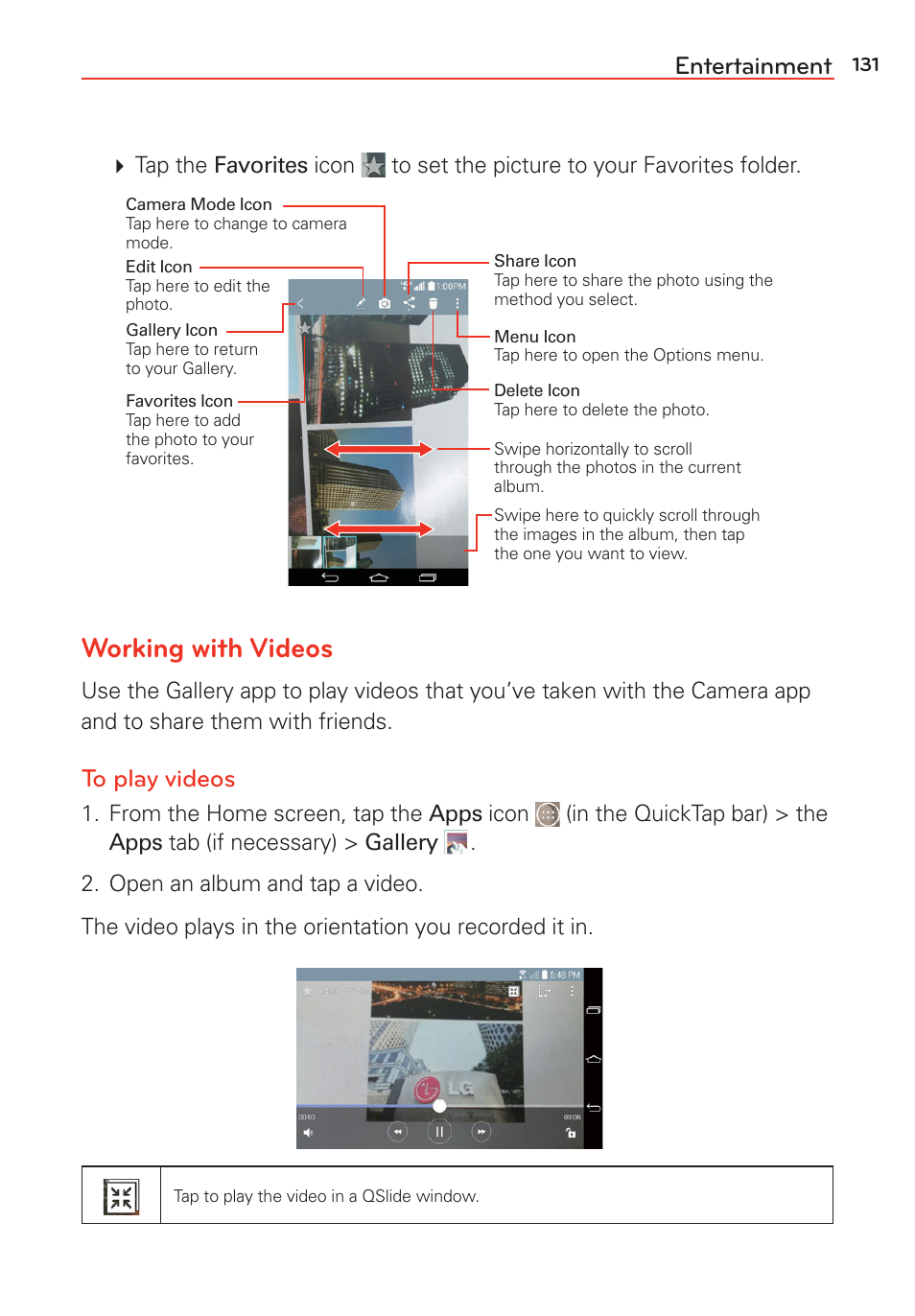 Working with videos, Entertainment | LG G Vista User Manual | Page 133 / 243